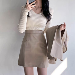 VネックリブニットTシャツ 6colors IVORY