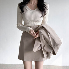 VネックリブニットTシャツ 6colors IVORY