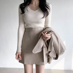 VネックリブニットTシャツ 6colors IVORY