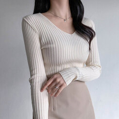 VネックリブニットTシャツ 6colors IVORY