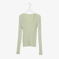 VネックリブニットTシャツ 6colors