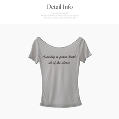 半袖Tシャツ レタリングシースルーオフショルダーTシャツ
