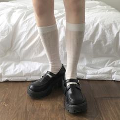 ブーツ 厚底バックルウォーカーローファー BLACK