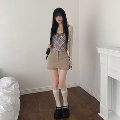 カーディガン 【SET】レースリボンチェックカーディガン キャミソール BEIGE