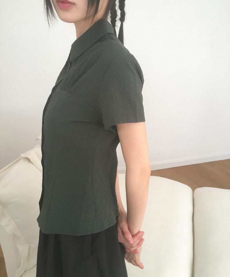 リンクルカラー半袖シャツ GREEN
