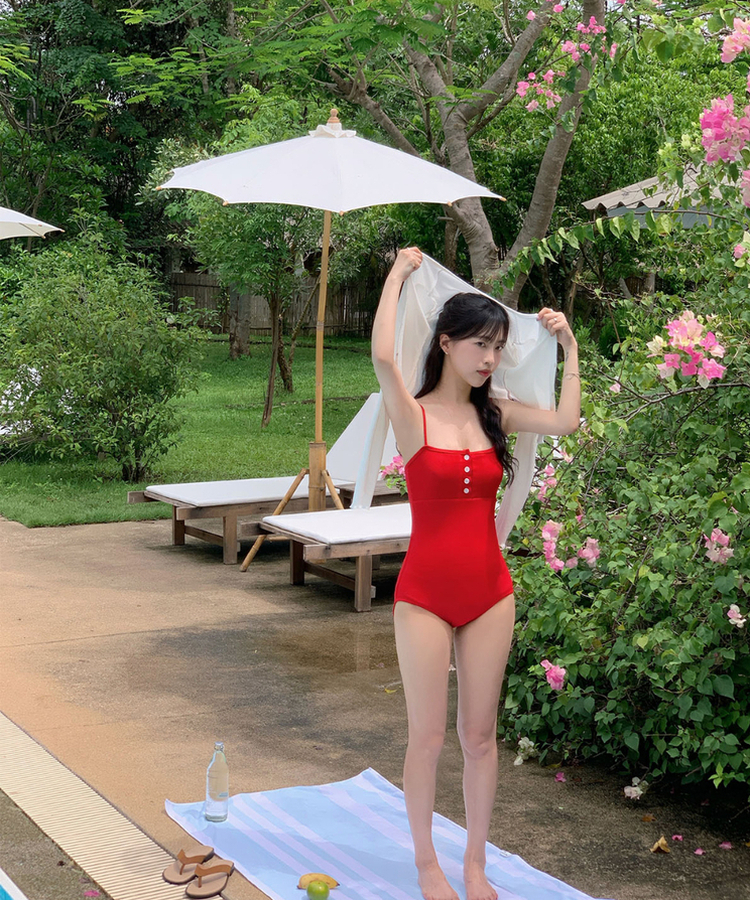 ペタルボタンモノキニ RED