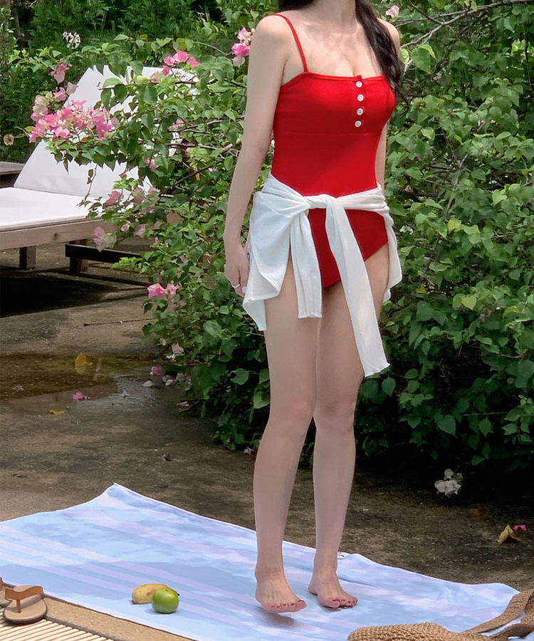 ペタルボタンモノキニ RED