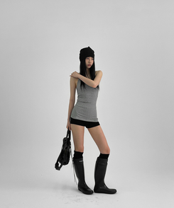 ブーツ ストラップロングレインブーツ BLACK