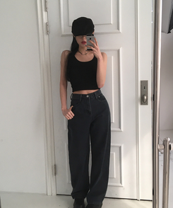 デニム 【丈別】セミワイドデニムパンツ(5color) BLACK DENIM