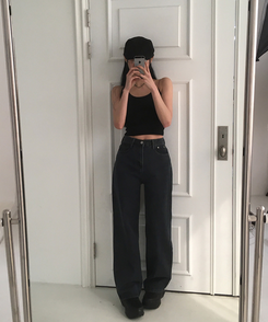 デニム 【丈別】セミワイドデニムパンツ(5color) BLACK DENIM