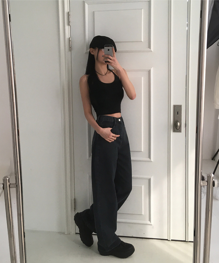 【丈別】セミワイドデニムパンツ(5color) BLACK DENIM