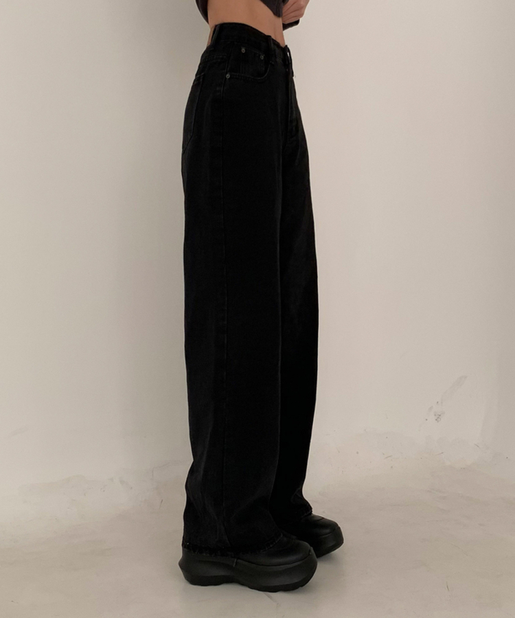 【丈別】セミワイドデニムパンツ(5color) BLACK DENIM