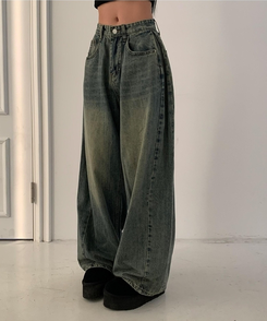 【丈別】ウォッシングサイドピンタックワイドパンツ WASHING BLUE