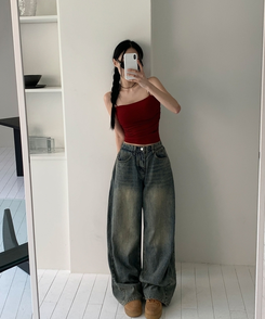 【丈別】ウォッシングサイドピンタックワイドパンツ WASHING BLUE