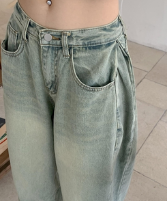 【丈別】ウォッシングサイドピンタックワイドパンツ VINTAGE LIGHT BLUE