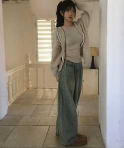 【丈別】ウォッシングサイドピンタックワイドパンツ VINTAGE LIGHT BLUE