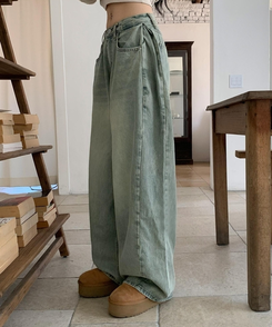 【丈別】ウォッシングサイドピンタックワイドパンツ VINTAGE LIGHT BLUE