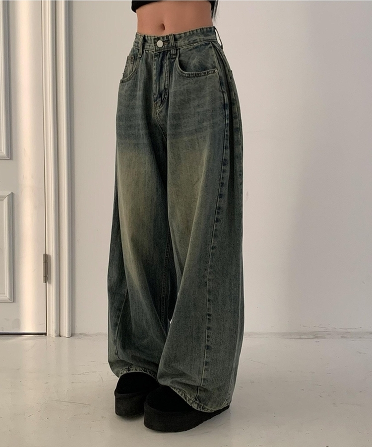 【丈別】ウォッシングサイドピンタックワイドパンツ WASHING BLUE