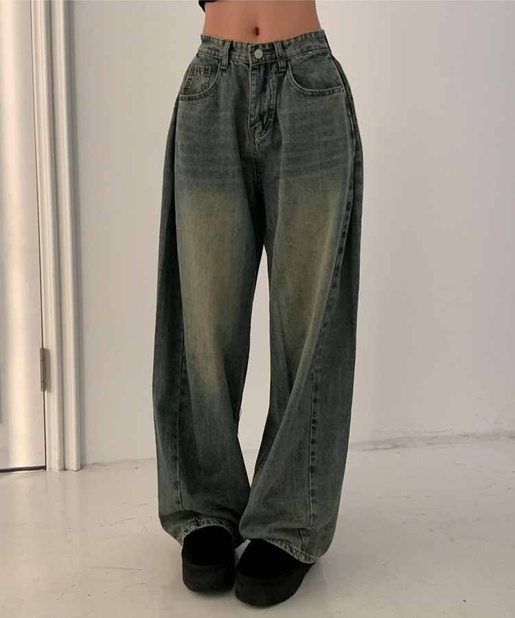 【丈別】ウォッシングサイドピンタックワイドパンツ WASHING BLUE