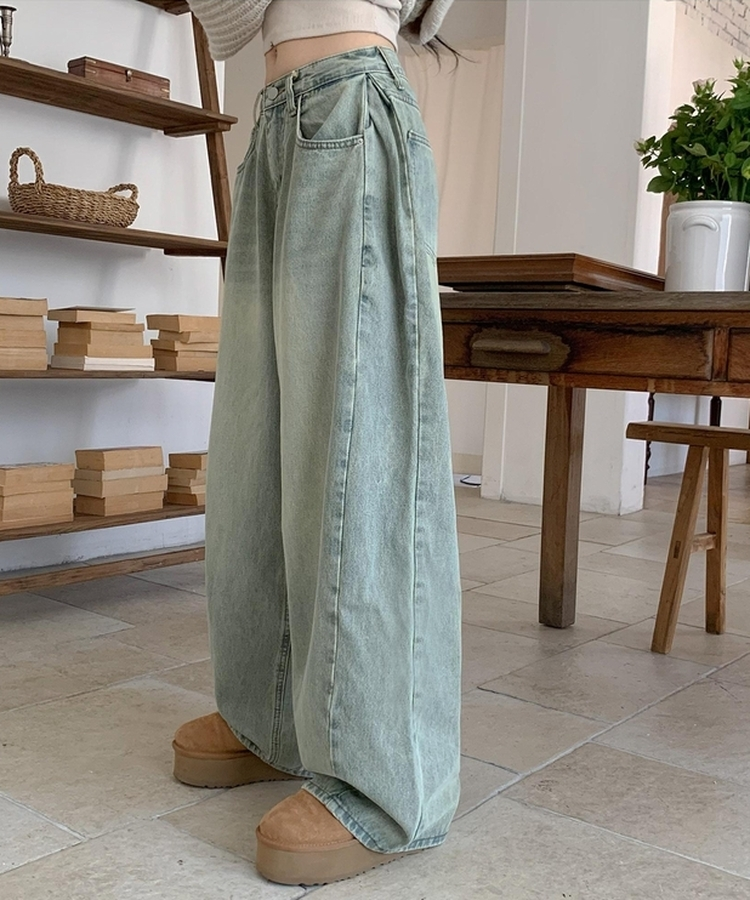 【丈別】ウォッシングサイドピンタックワイドパンツ VINTAGE LIGHT BLUE