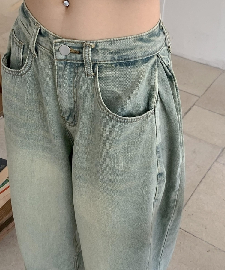 【丈別】ウォッシングサイドピンタックワイドパンツ VINTAGE LIGHT BLUE