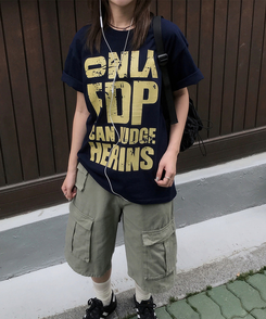 ラウンドレタリング半袖Tシャツ NAVY