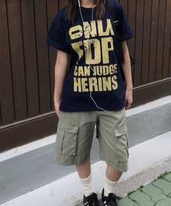 ラウンドレタリング半袖Tシャツ NAVY