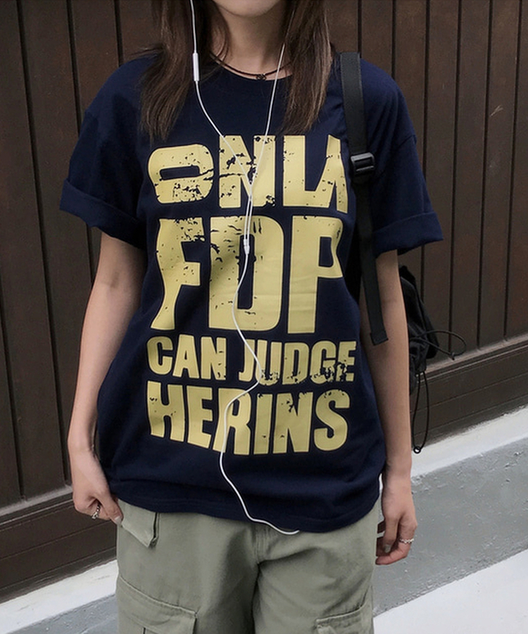 ラウンドレタリング半袖Tシャツ NAVY