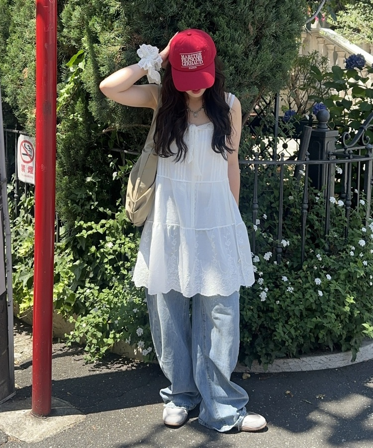 デニム ラインストーンワイドジーンズ BLUE