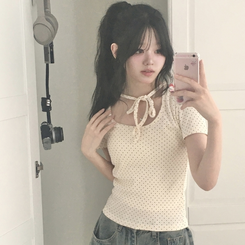 半袖Tシャツ ドットリボンパフ半袖Tシャツ CREAM