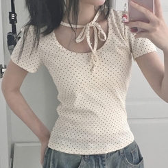 半袖Tシャツ ドットリボンパフ半袖Tシャツ CREAM