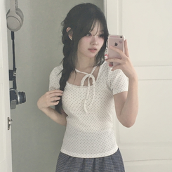 半袖Tシャツ ドットリボンパフ半袖Tシャツ IVORY