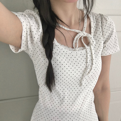 半袖Tシャツ ドットリボンパフ半袖Tシャツ IVORY
