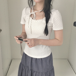 半袖Tシャツ ドットリボンパフ半袖Tシャツ IVORY