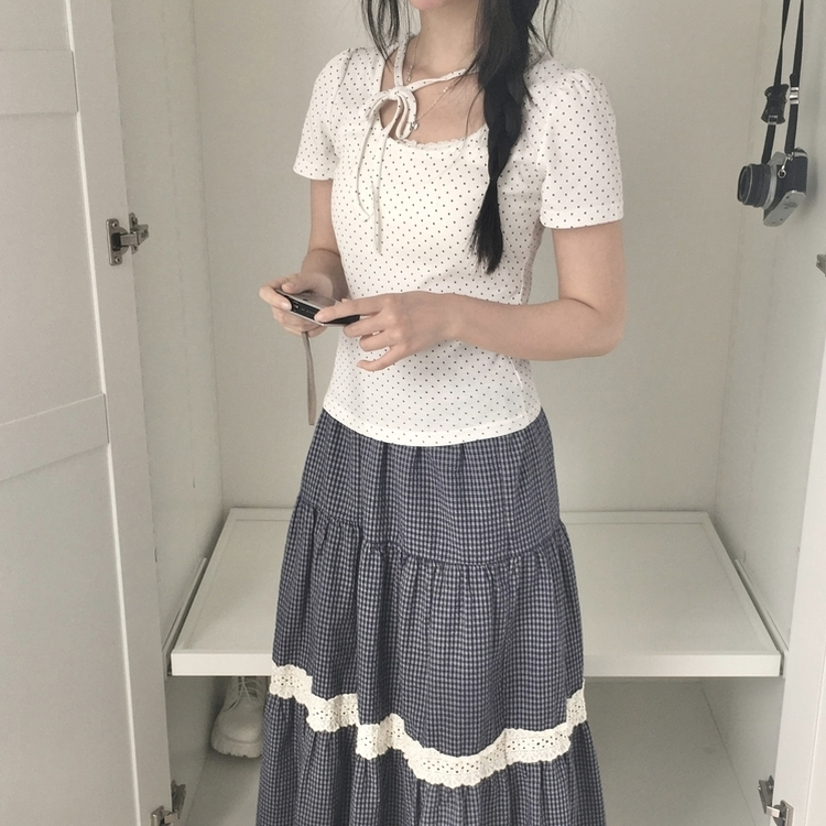 ドットリボンパフ半袖Tシャツ IVORY