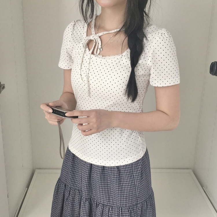 ドットリボンパフ半袖Tシャツ IVORY