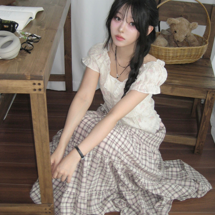 자개단추 피치 오프숄더 레이스 플라워 반팔 나시 블라우스 핑크