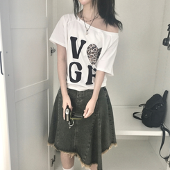 半袖Tシャツ オフショルダーセミクロップ半袖Tシャツ IVORY