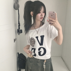 半袖Tシャツ オフショルダーセミクロップ半袖Tシャツ IVORY