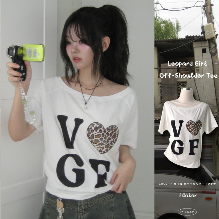 オフショルダーセミクロップ半袖Tシャツ IVORY