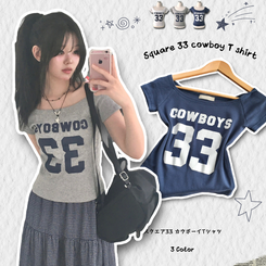 カウボーイ33スクエアネック半袖スリムレタリングTシャツ｜半袖Tシャツ