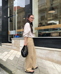 コットンパンツ シンプルリベットパンツ BEIGE