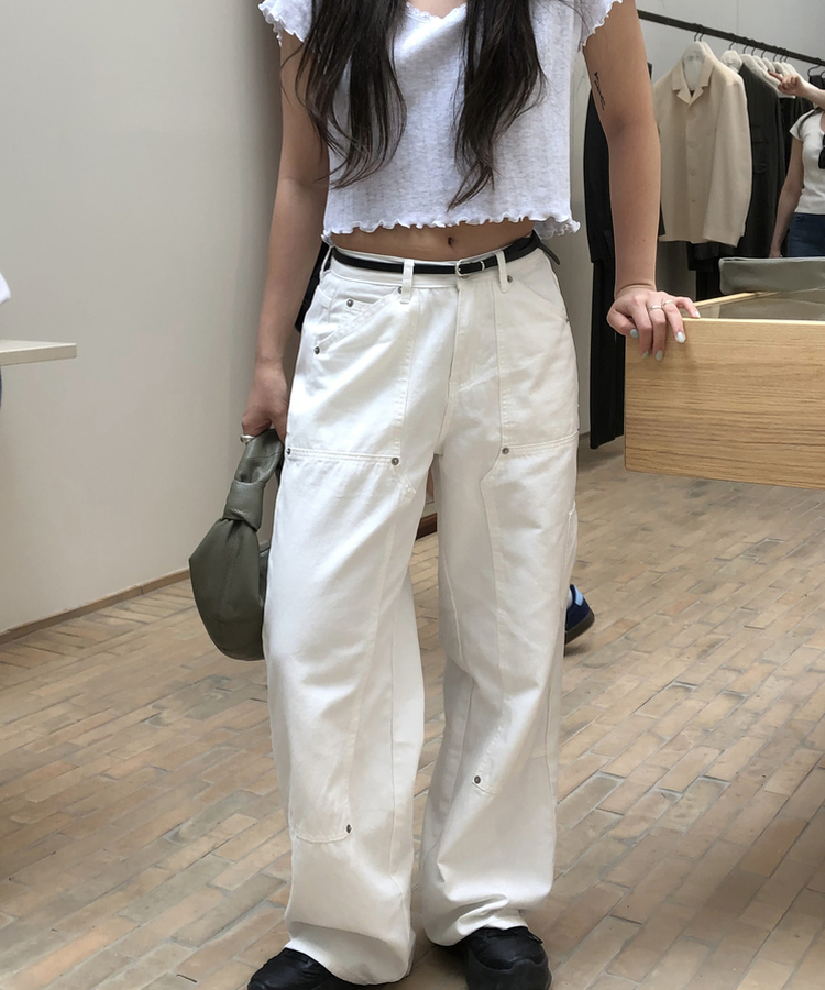 シンプルリベットパンツ IVORY