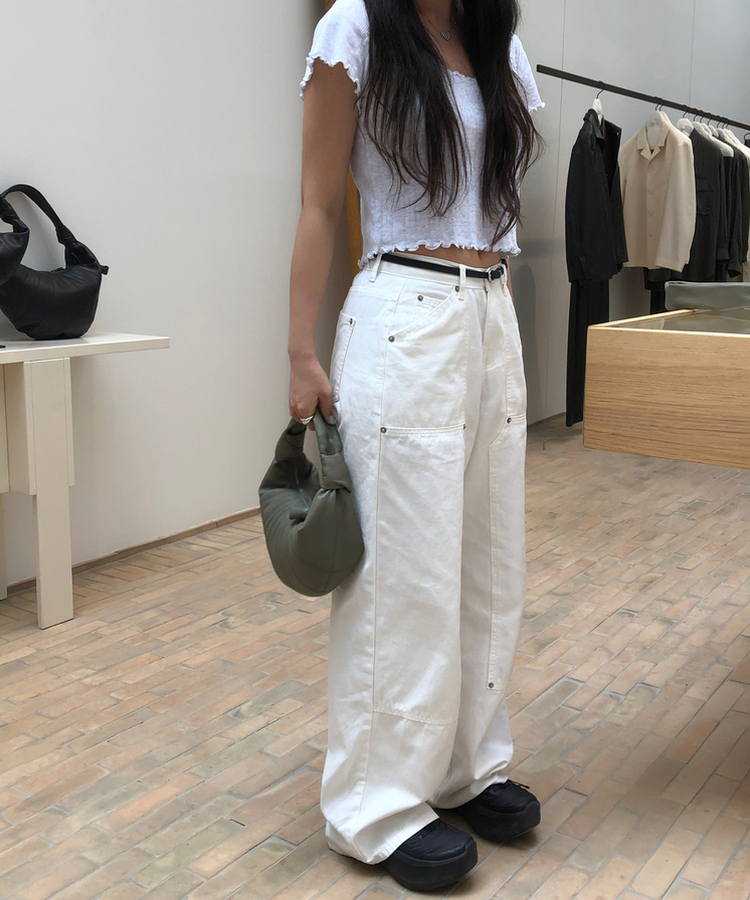 シンプルリベットパンツ IVORY