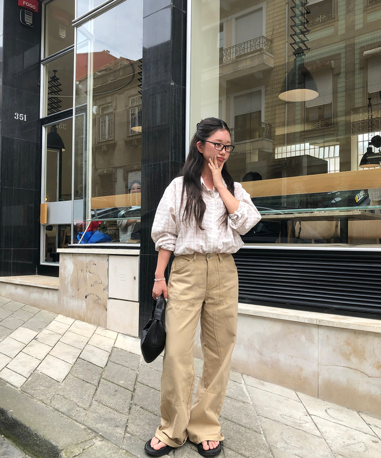 シンプルリベットパンツ BEIGE