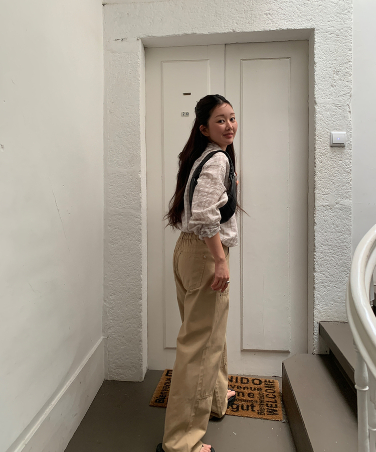 シンプルリベットパンツ BEIGE