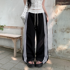 コットンパンツ ナイロンクーリングラインワイドパンツ(7color) BLACK