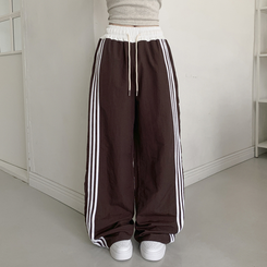 コットンパンツ ナイロンクーリングラインワイドパンツ(7color) BROWN