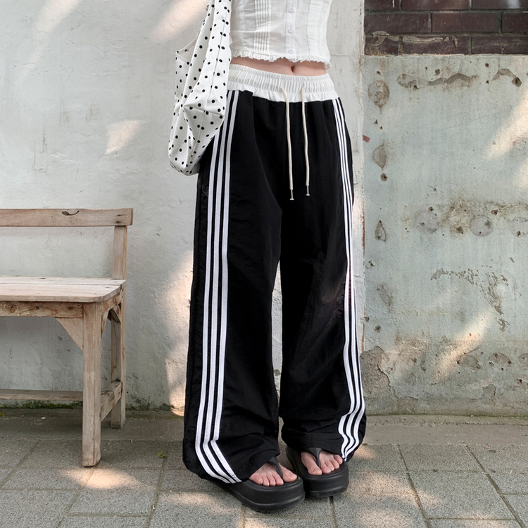 ナイロンクーリングラインワイドパンツ(7color) BLACK