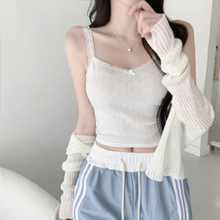 ノースリーブ ハートパンチングリボンキャミソール IVORY